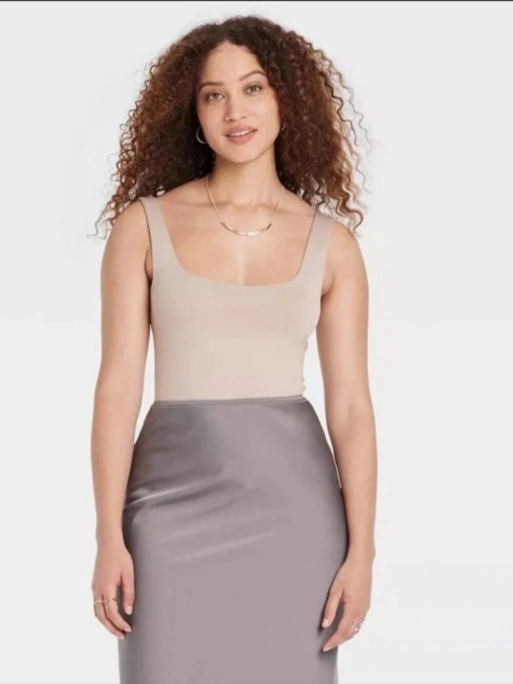 Womens Seamless Tank Bodysuit  A New Day Beige Large Slim Fit Squareneck- NWT